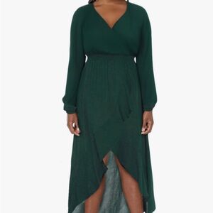 Amazon Women's Dark Green High-Low Wrap Dress